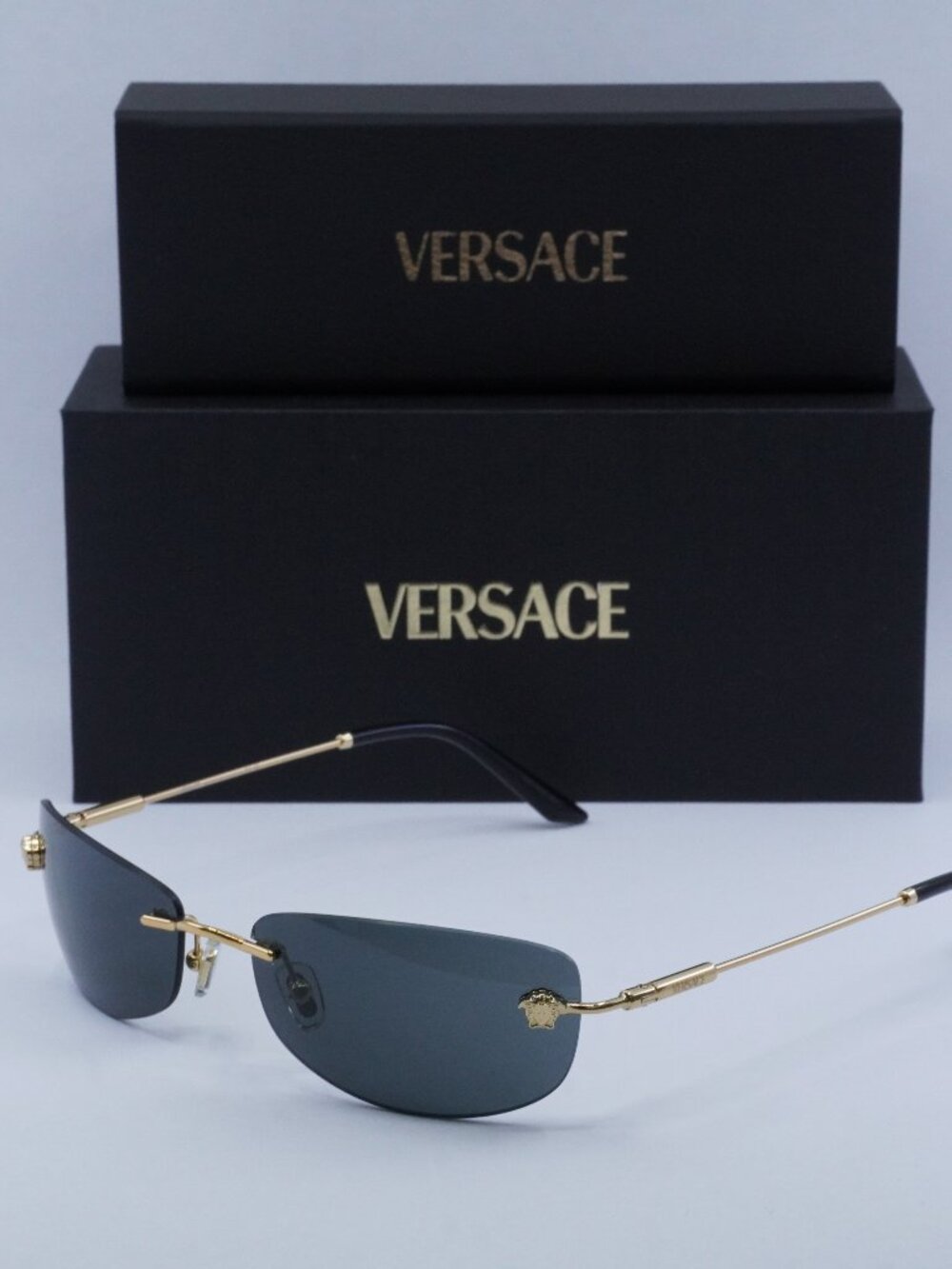 Exclusive Sale! Versace VE2279 100287 Rectangle Sunglasses – Gold/Dark Grey